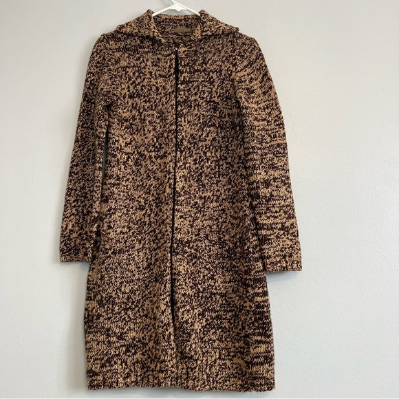 J Crew Brown Black Mix Cardigan Longline Sailor Collar Sz M Thick Warm Basic - Picture 1 of 9